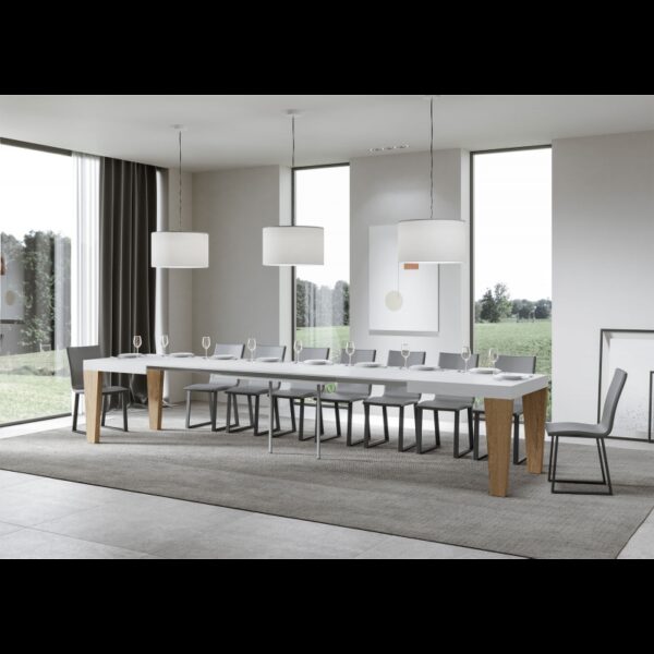 Tavolo allungabile 90x180/440 cm Spimbo Mix piano Bianco Frassino - gambe Noce