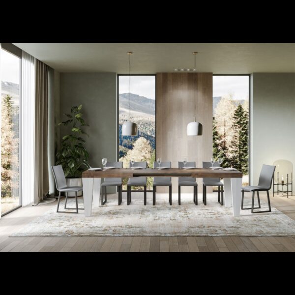 Tavolo allungabile 90x180/440 cm Spimbo Mix piano Bianco Frassino - gambe Noce