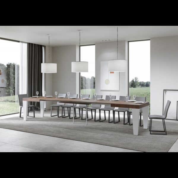 Tavolo allungabile 90x180/440 cm Spimbo Mix piano Bianco Frassino - gambe Noce