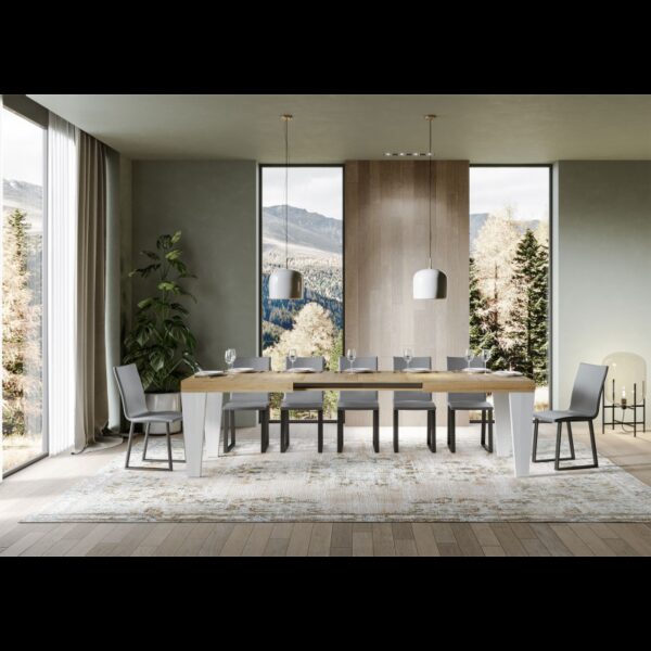 Tavolo allungabile 90x180/440 cm Spimbo Mix piano Bianco Frassino - gambe Noce