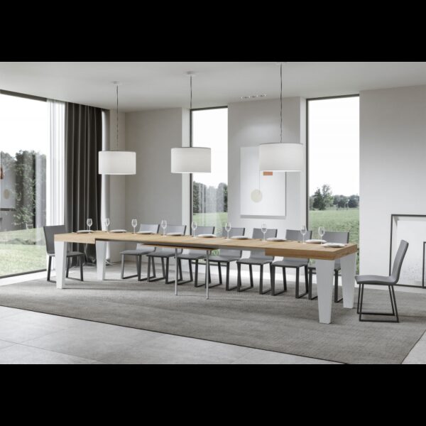 Tavolo allungabile 90x180/440 cm Spimbo Mix piano Bianco Frassino - gambe Noce