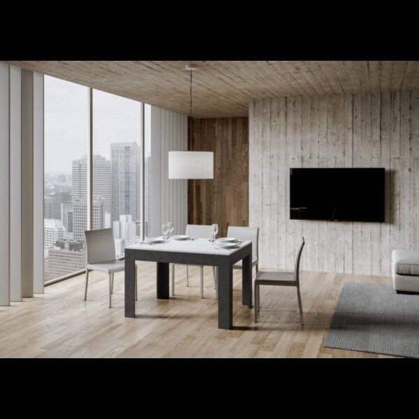 Tavolo allungabile 90x120/180 cm Bibi Mix piano Bianco Spatolato - base Antracite Spatolato