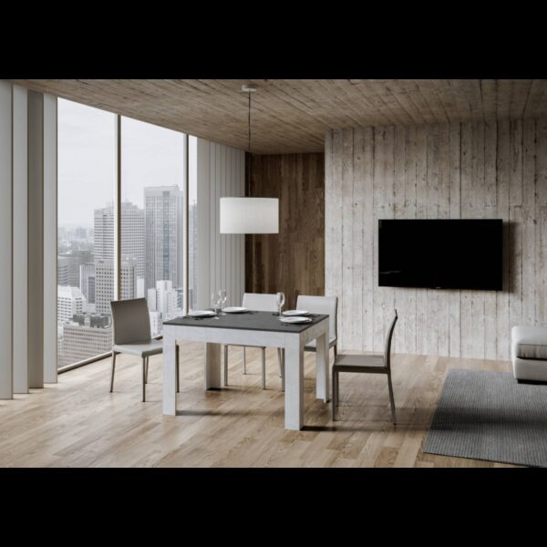 Tavolo allungabile 90x120/180 cm Bibi Mix piano Bianco Spatolato - base Antracite Spatolato