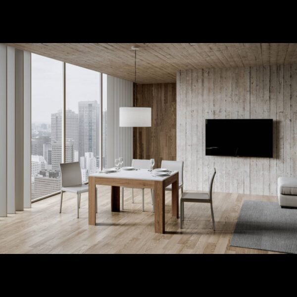 Tavolo allungabile 90x120/180 cm Bibi Mix piano Bianco Spatolato - base Antracite Spatolato