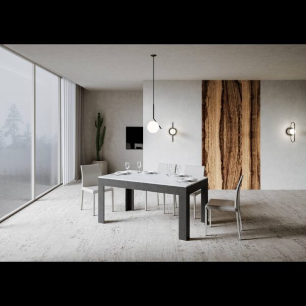 Tavolo allungabile 90x160/220 cm Bibi Mix piano Bianco Spatolato - base Antracite Spatolato