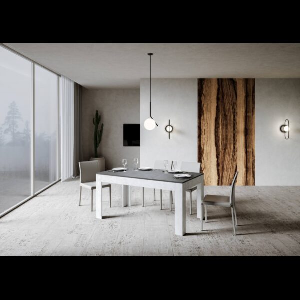 Tavolo allungabile 90x160/220 cm Bibi Mix piano Bianco Spatolato - base Antracite Spatolato