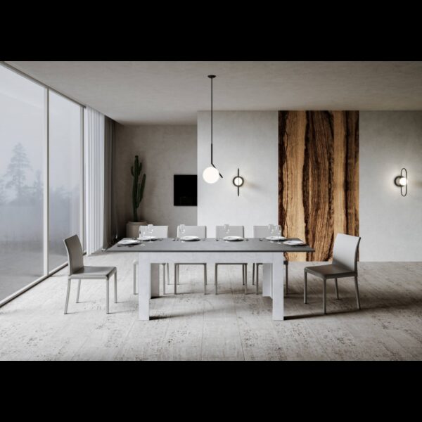 Tavolo allungabile 90x160/220 cm Bibi Mix piano Bianco Spatolato - base Antracite Spatolato