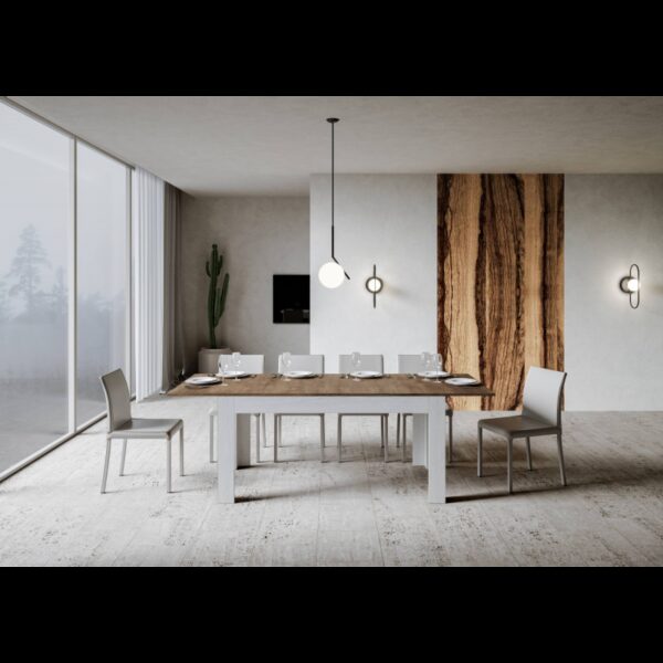 Tavolo allungabile 90x160/220 cm Bibi Mix piano Bianco Spatolato - base Antracite Spatolato