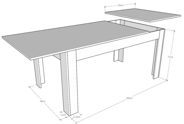 Tavolo allungabile 90x160/220 cm Bibi Mix piano Bianco Spatolato - base Antracite Spatolato