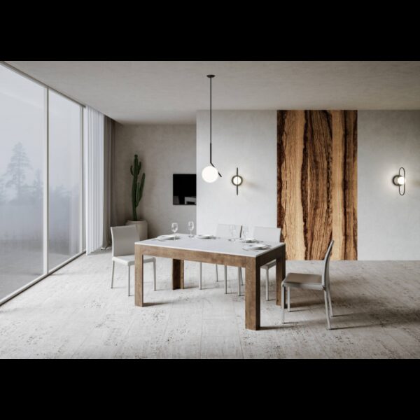 Tavolo allungabile 90x160/220 cm Bibi Mix piano Bianco Spatolato - base Antracite Spatolato