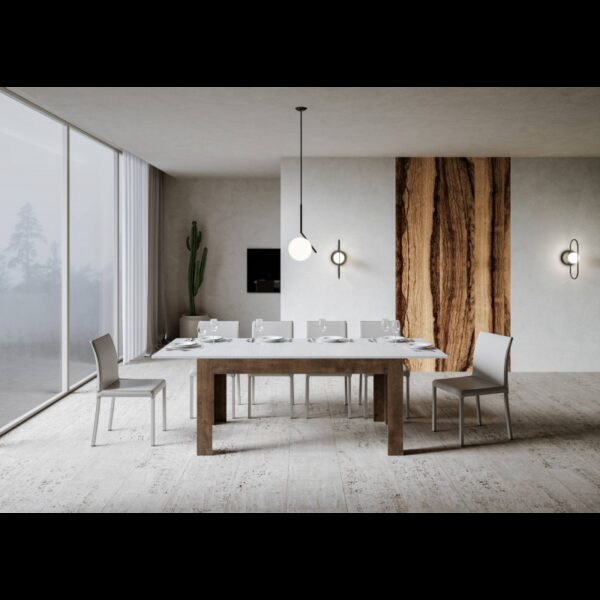 Tavolo allungabile 90x160/220 cm Bibi Mix piano Bianco Spatolato - base Antracite Spatolato