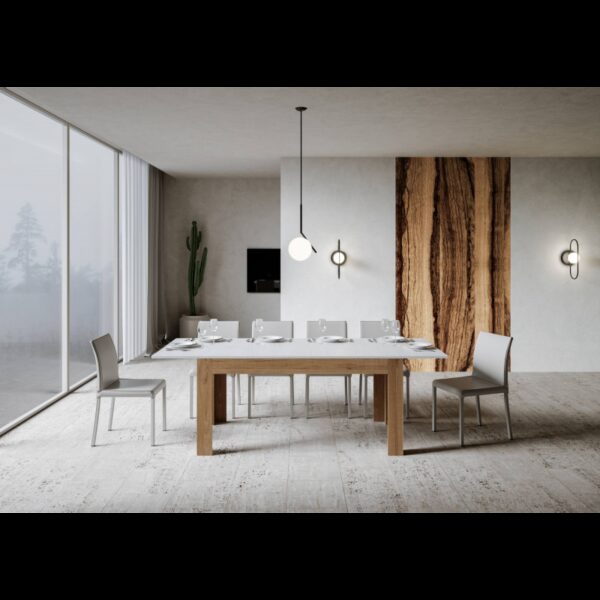 Tavolo allungabile 90x160/220 cm Bibi Mix piano Bianco Spatolato - base Antracite Spatolato