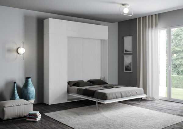 Letto a scomparsa 160 verticale Kentaro con colonna e pensili
