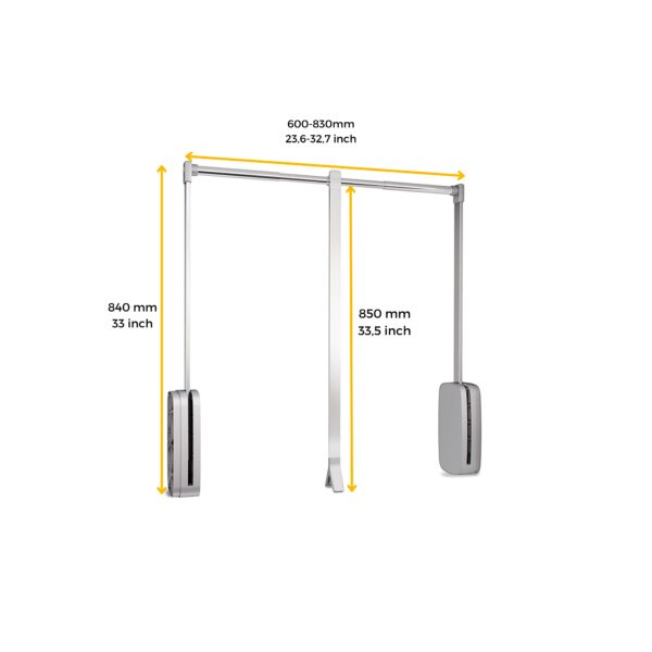 Appendiabiti per armadio Sling, 600 - 830, Cromato brillo, Acciaio e Tecnoplastica.