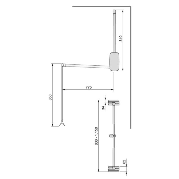 Appendiabiti per armadio Sling, 830 - 1150, Plastica bianca, Acciaio e Tecnoplastica.