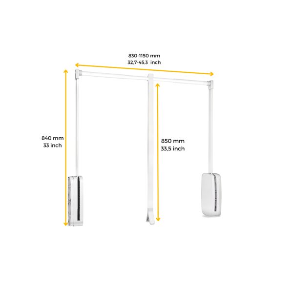 Appendiabiti per armadio Sling, 830 - 1150, Plastica bianca, Acciaio e Tecnoplastica.