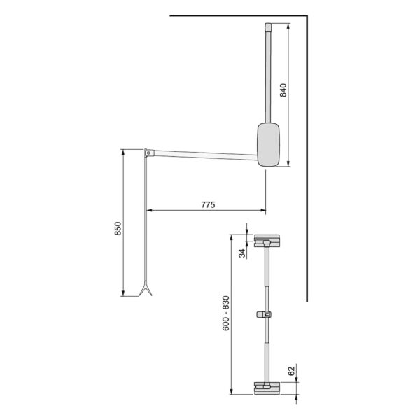 Appendiabiti per armadio Sling, 600 - 830, Plastica bianca, Acciaio e Tecnoplastica.