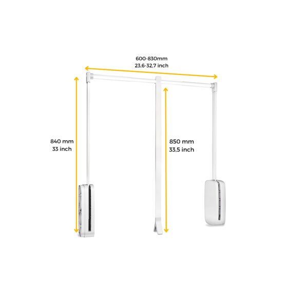 Appendiabiti per armadio Sling, 600 - 830, Plastica bianca, Acciaio e Tecnoplastica.