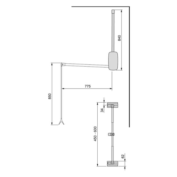 Appendiabiti per armadio Sling, 450 - 600, Cromato brillo, Acciaio e Tecnoplastica.