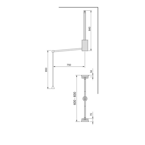 Appendiabiti per armadio Hang, 600 - 830, Verniciato nero, Acciaio e Tecnoplastica.
