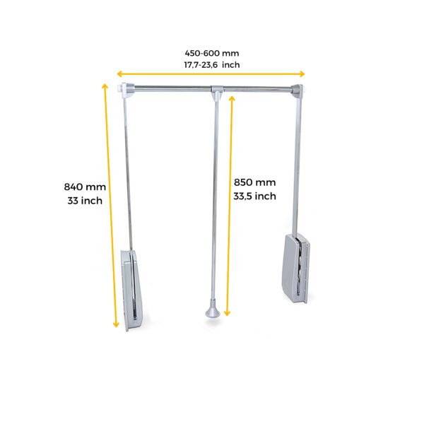 Appendiabiti per armadio Hang, 450 - 600, Cromato brillo, Acciaio e Tecnoplastica.