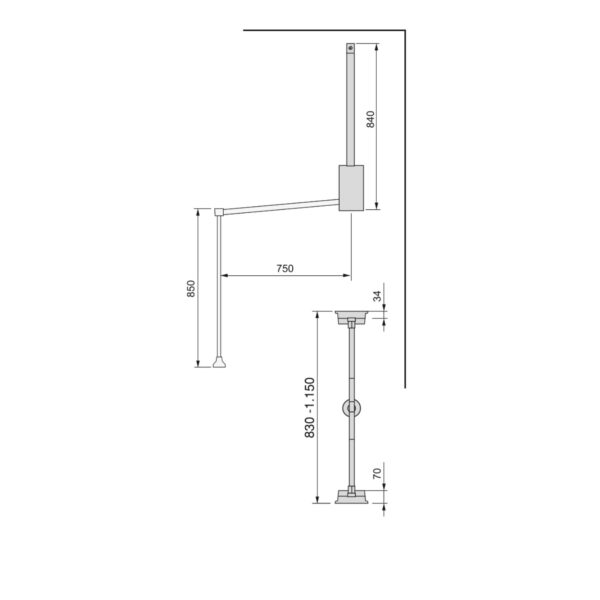 Appendiabiti per armadio Hang, 830 - 1150, Cromato brillo, Acciaio e Tecnoplastica.