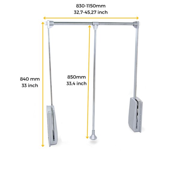 Appendiabiti per armadio Hang, 830 - 1150, Cromato brillo, Acciaio e Tecnoplastica.