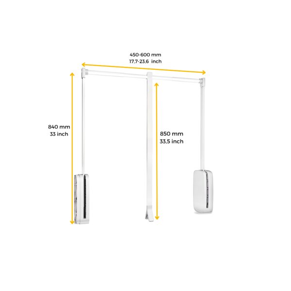 Appendiabiti per armadio Sling, 450 - 600, Plastica bianca, Acciaio e Tecnoplastica.