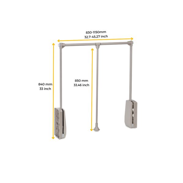 Appendiabiti per armadio Hang, 830 - 1150, Verniciato grigio pietra, Acciaio e Tecnoplastica.