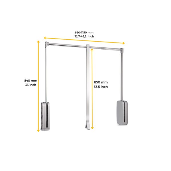 Appendiabiti per armadio Sling, 830 - 1150, Cromato brillo, Acciaio e Tecnoplastica.