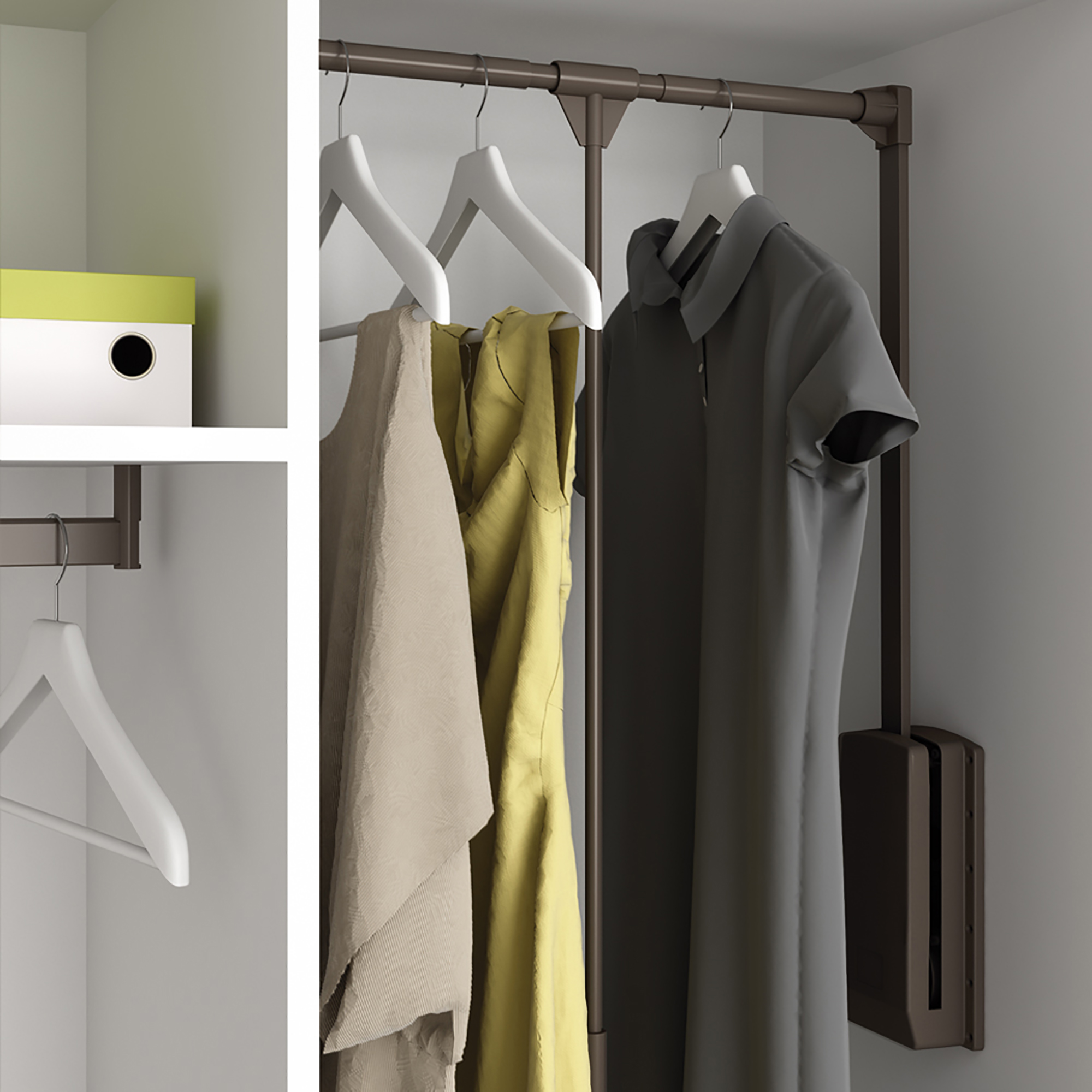 Appendiabiti per armadio Hang, 600 - 830, Verniciato moka, Acciaio e Tecnoplastica.