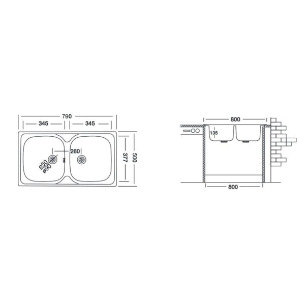 Lavello 79x50 Classic 170 incasso doppia vasca