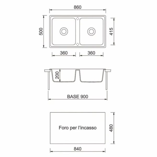 Samet Lavello 86x50 2 vasche Granitovero862vavp avena