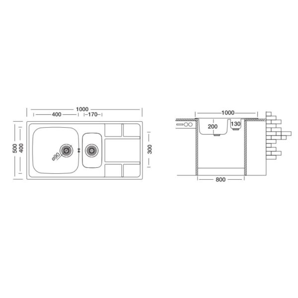 Lavello SAXT332 100x50 cm 2 vasche sinistro