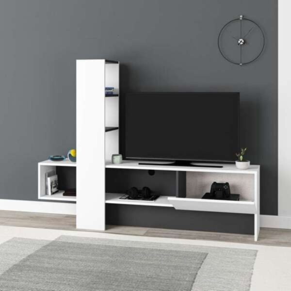 Mobile porta TV Troya bianco antracite con anta a ribalta