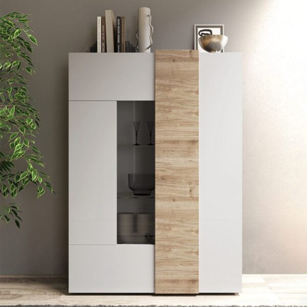 Vetrina Sabry 2 ante bianco lucido rovere Kadiz