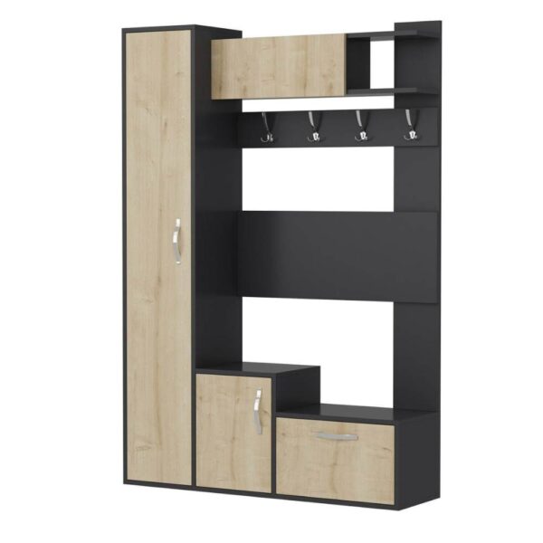 Mobile ingresso Seina antracite frontali rovere con scarpiere e appendiabiti