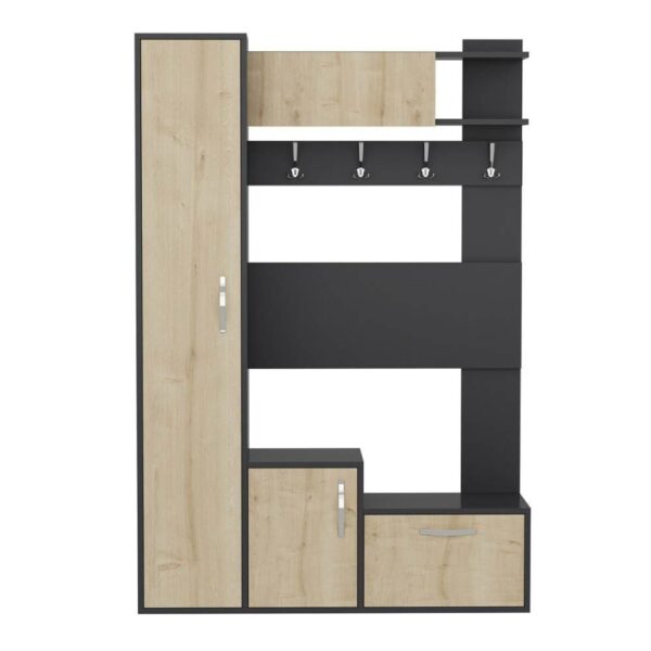 Mobile ingresso Seina antracite frontali rovere con scarpiere e appendiabiti