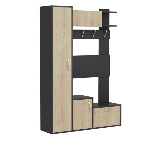 Mobile ingresso Seina antracite frontali rovere con scarpiere e appendiabiti