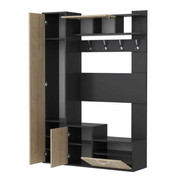 Mobile ingresso Seina antracite frontali rovere con scarpiere e appendiabiti