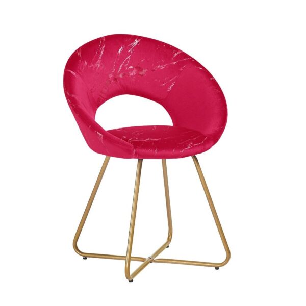 Poltroncina Etere in velluto rosso con gambe in metallo dorato