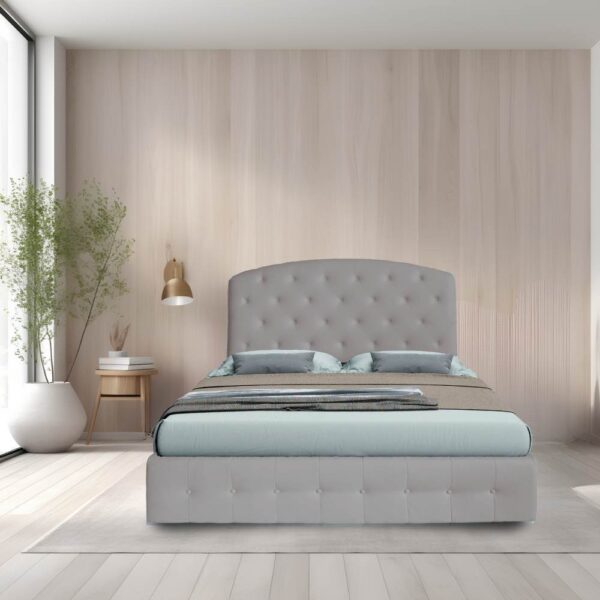 Letto matrimoniale contenitore Button2 grigio chiaro testiera curva