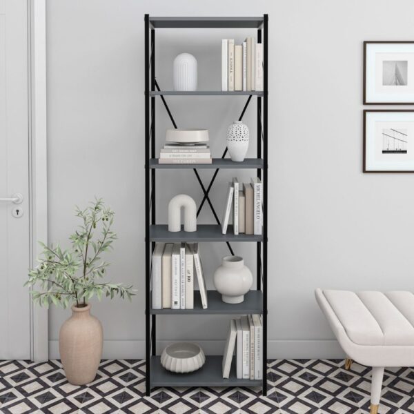 Libreria Alvin con 6 ripiani antracite struttura metallo