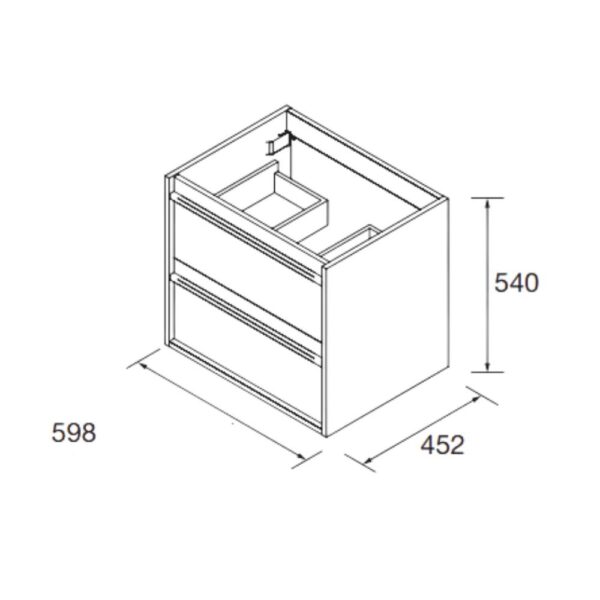 Mobile bagno sospeso Ador60 rovere ostippo con lavabo 2 cassetti 60x45x54h