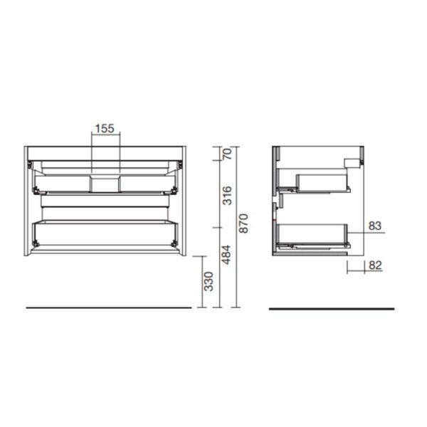 Mobile bagno sospeso Claros80 grigio opaco con lavabo 2 cassetti 80x45x56h