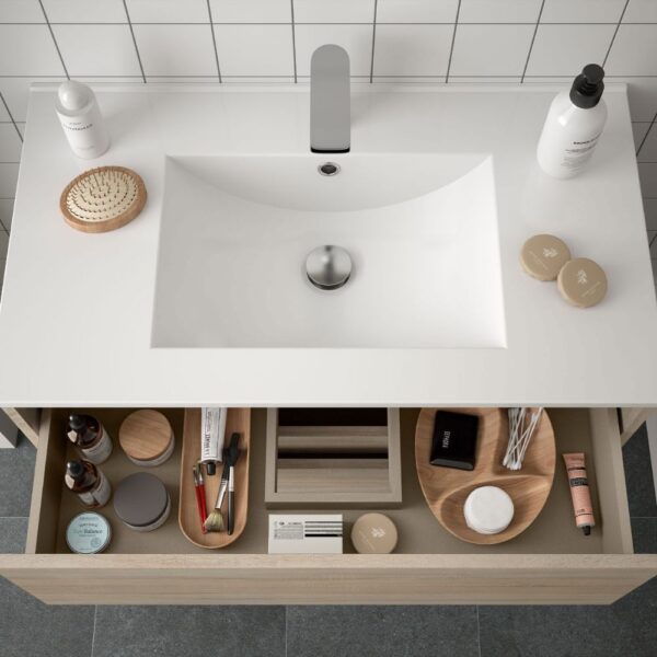 Mobile bagno sospeso Claros80 rovere caledonia con lavabo 2 cassetti 80x45x56h
