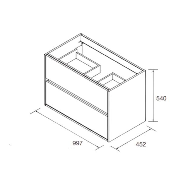 Mobile bagno sospeso Claros100 bianco laccato lucido con lavabo 2 cassetti 100x45x56h