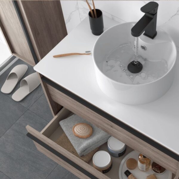 Mobile bagno sospeso Nuar120 rovere eternity doppio lavabo 4 cassetti 120x45x54h