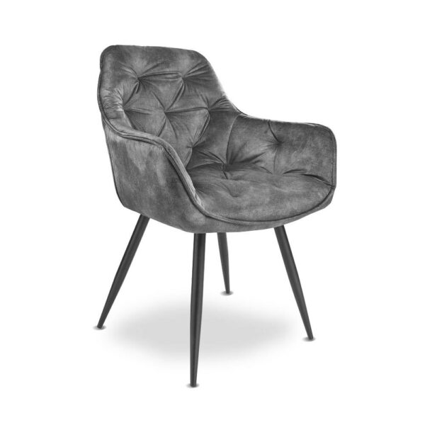 Sedia Senna in velluto colore grigio scuro con struttura metallo nero