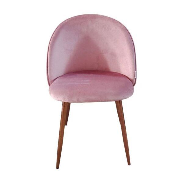 Sedia Despina in tessuto colore rosa e gambe in metallo oro rosa